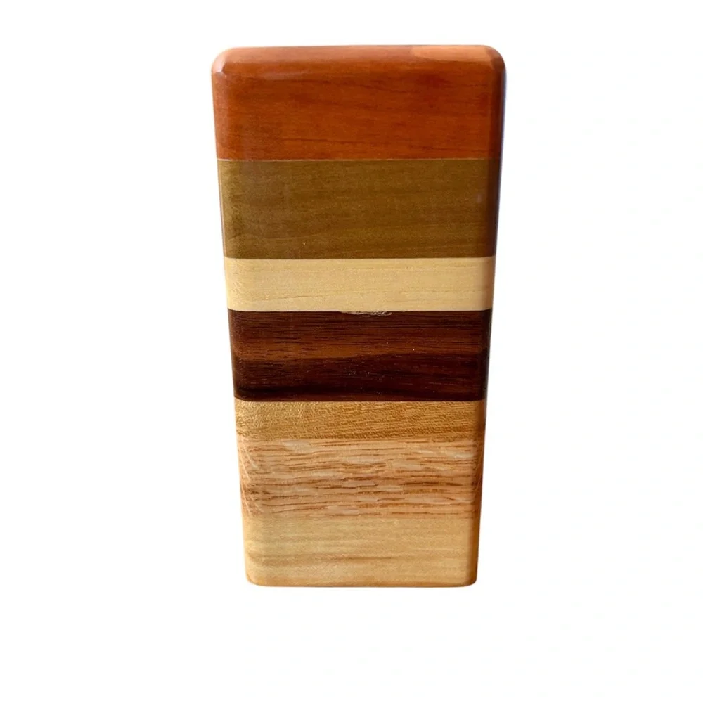 Vintage MCM Stacked Wood Pencil Holder Desk Accessory